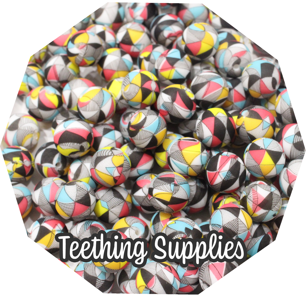 12mm  Silicone Geometric Beads (Pack of 5) Teething Supplies