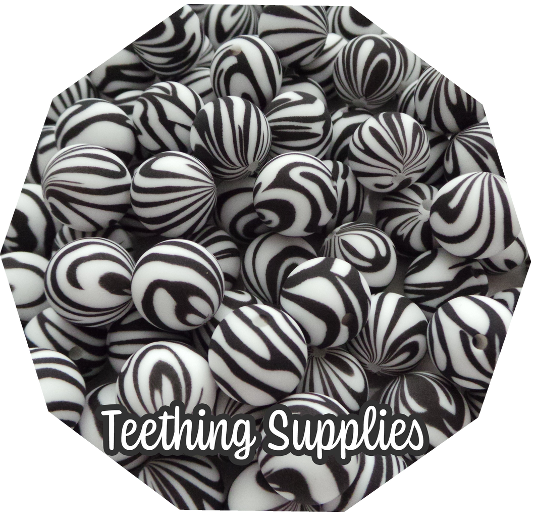 15mm Zebra Print Silicone Beads (Pack of 5) Teething Supplies