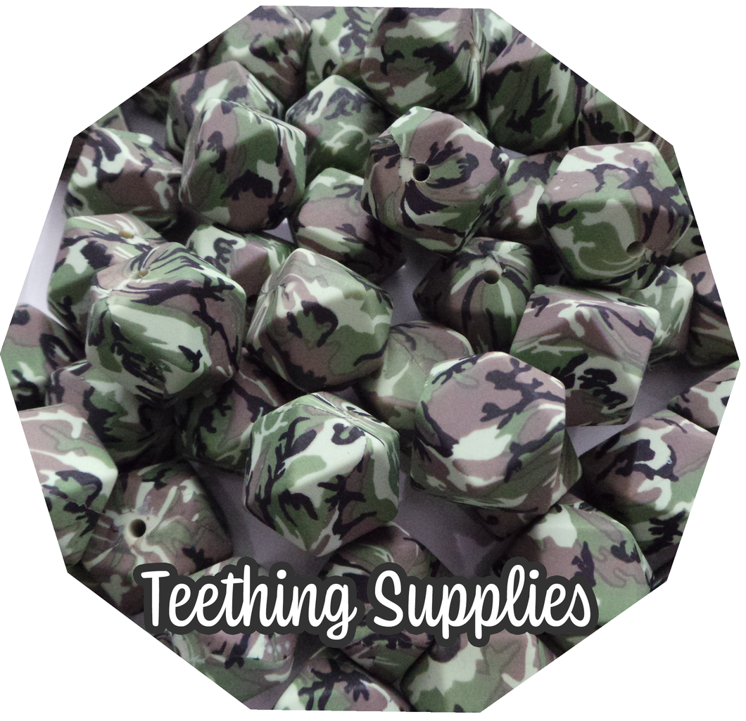 17mm Hexagon Camouflage Silicone Beads (Pack of 5)