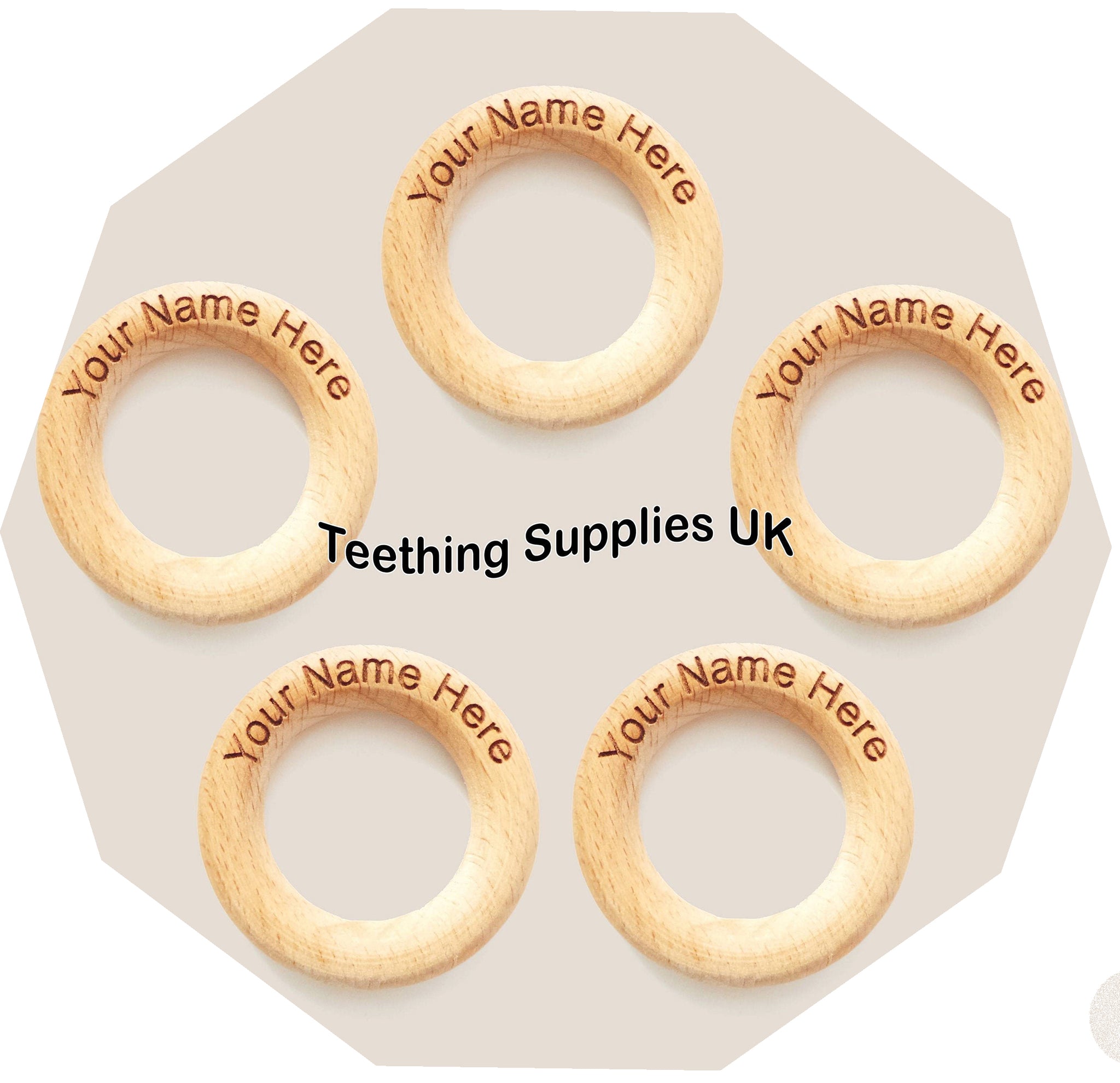 Custom Wooden Teething Rings with Logo or your own Text 55mm Teething Supplies